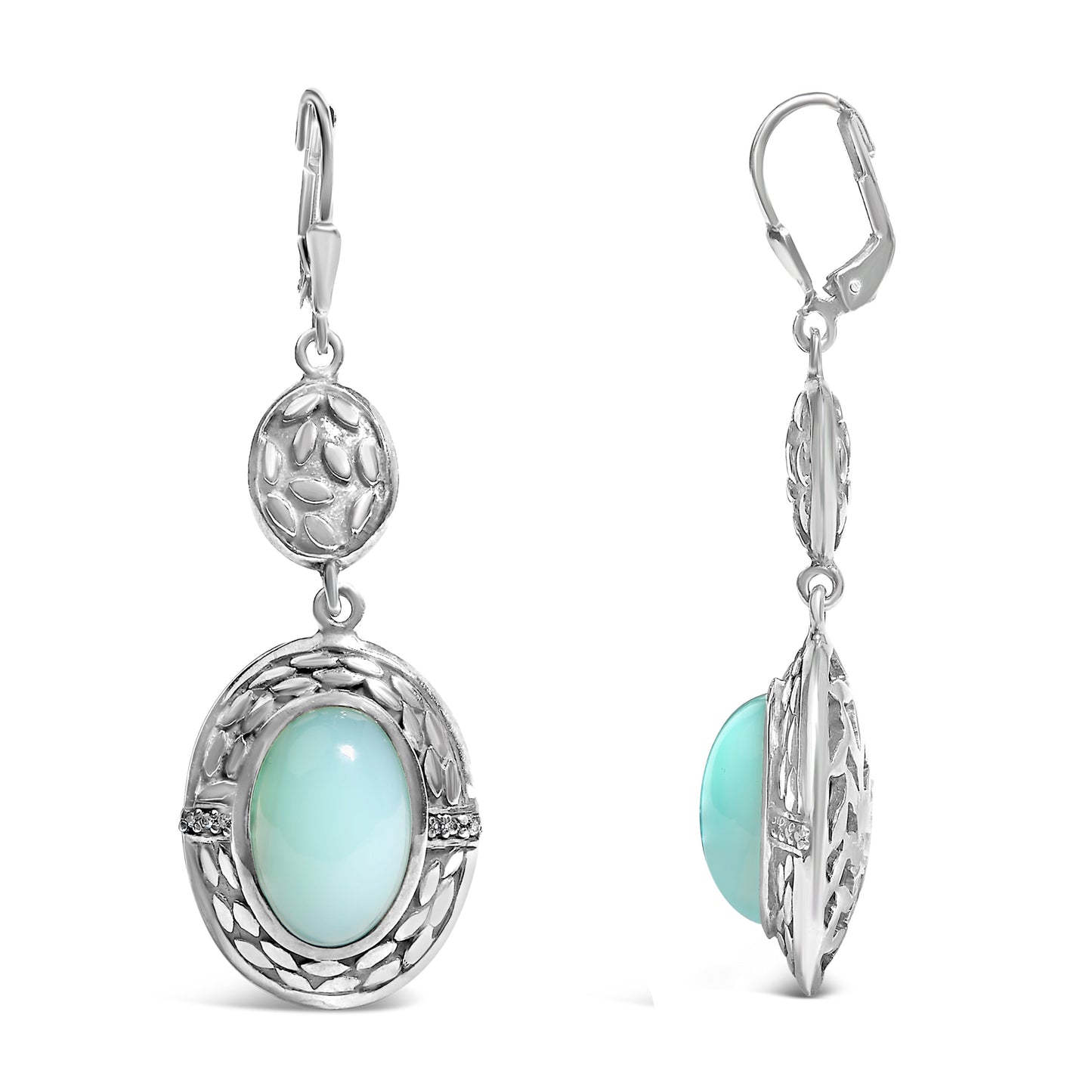 Boucles d'oreilles en argent sterling .925 avec accents de chalcedoine et de diamant