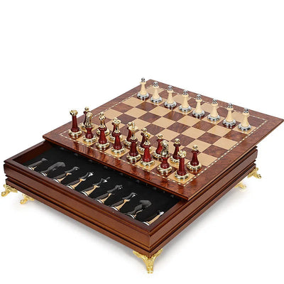 Luxury metal+solid wood tabletop for easy storage Chess set - Korvel