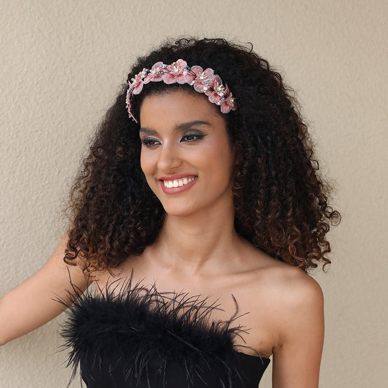 Diademas de Flores de Cristal Bordadas a Mano para Mujeres