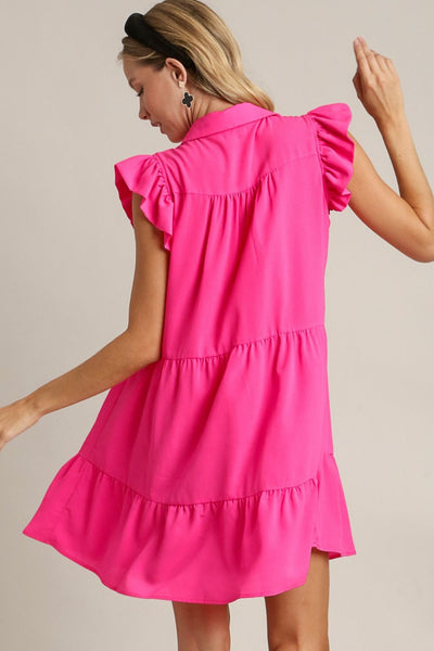 Elegant Pink Plus Size Ruffle Cap Sleeve Dress