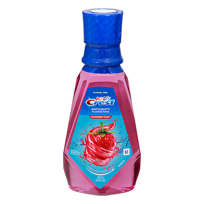 Enjuague Bucal Anticaries con Flúor Crest para Niños - Sabor Fresa Rush, 16.9 Fl Oz