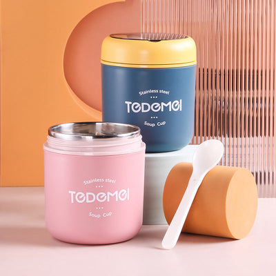 Japanese style simple sealed 304 stainless steel insulated breakfast cup with lid and spoon - Korvel