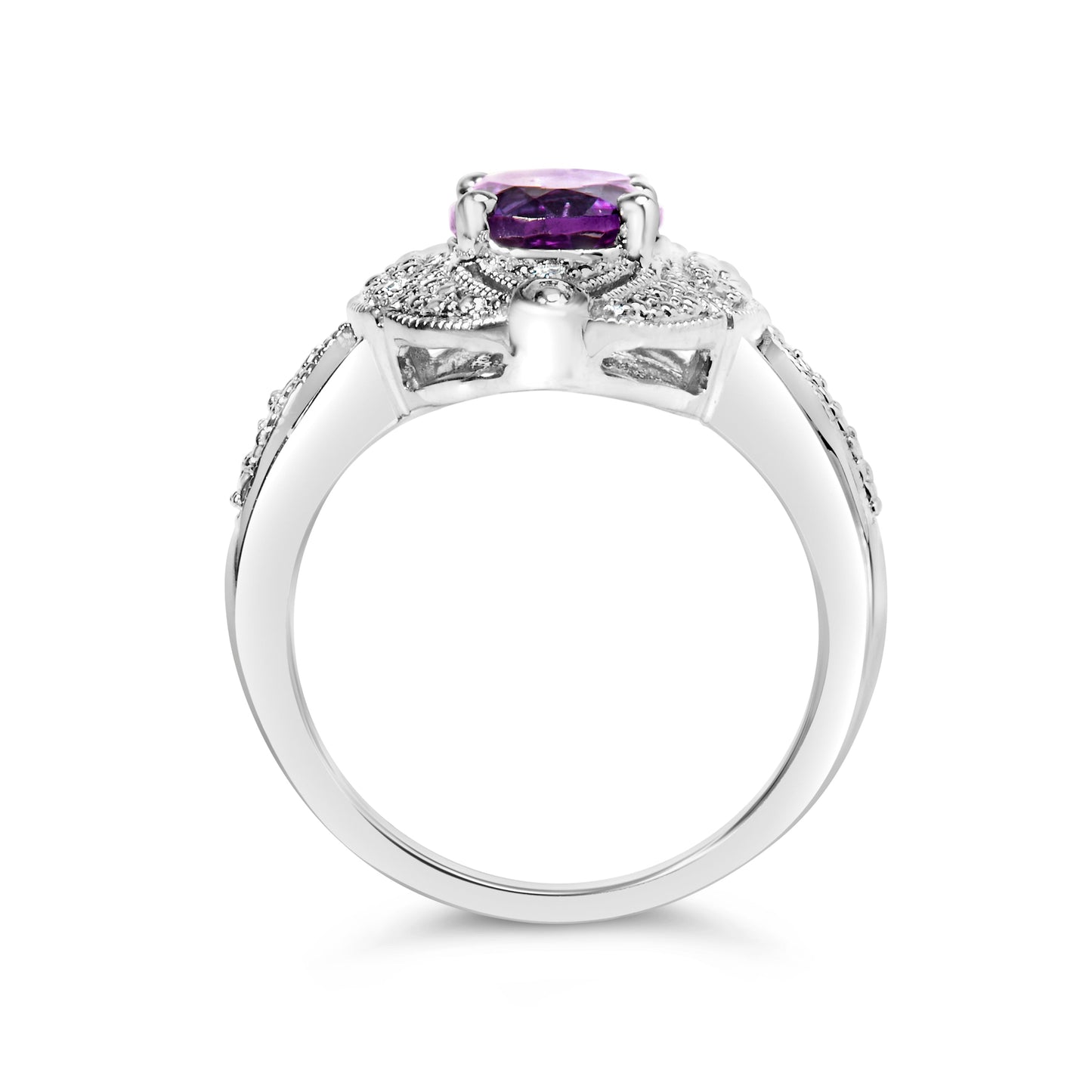 Bague cocktail en argent sterling .925 Art Déco avec améthyste violette - Taille 6