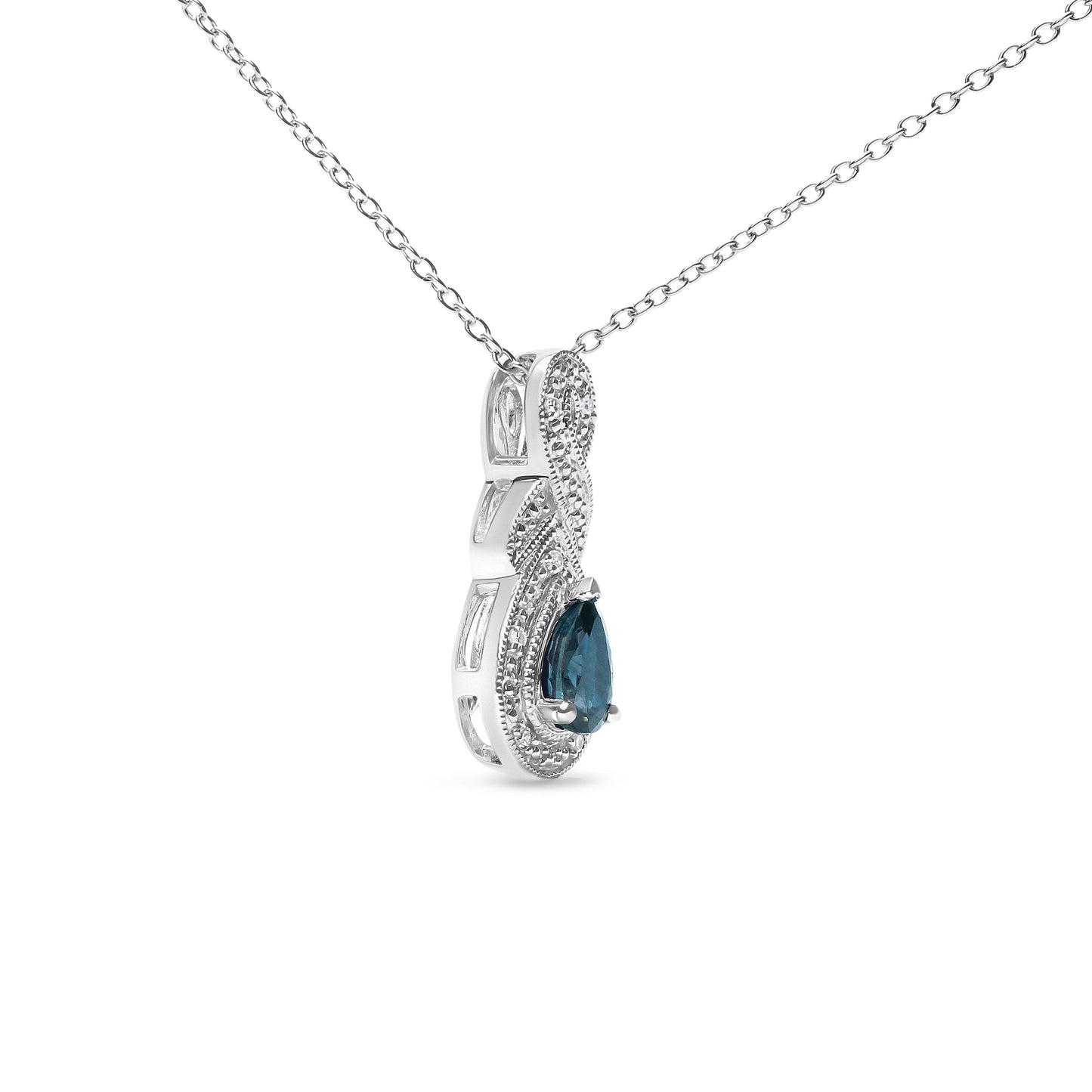 Collier Pendentif Infini en Argent Sterling .925 avec Saphir Poire et Accent en Diamant