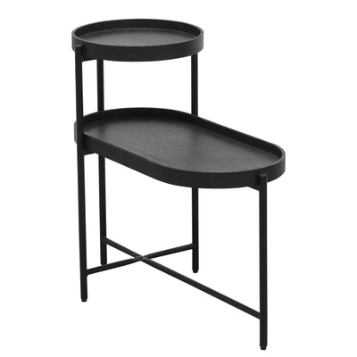 2-Tier Black Side Table with Storage Sofa Table for Living Room Metal Frame & Wooden Desk End Table - Korvel