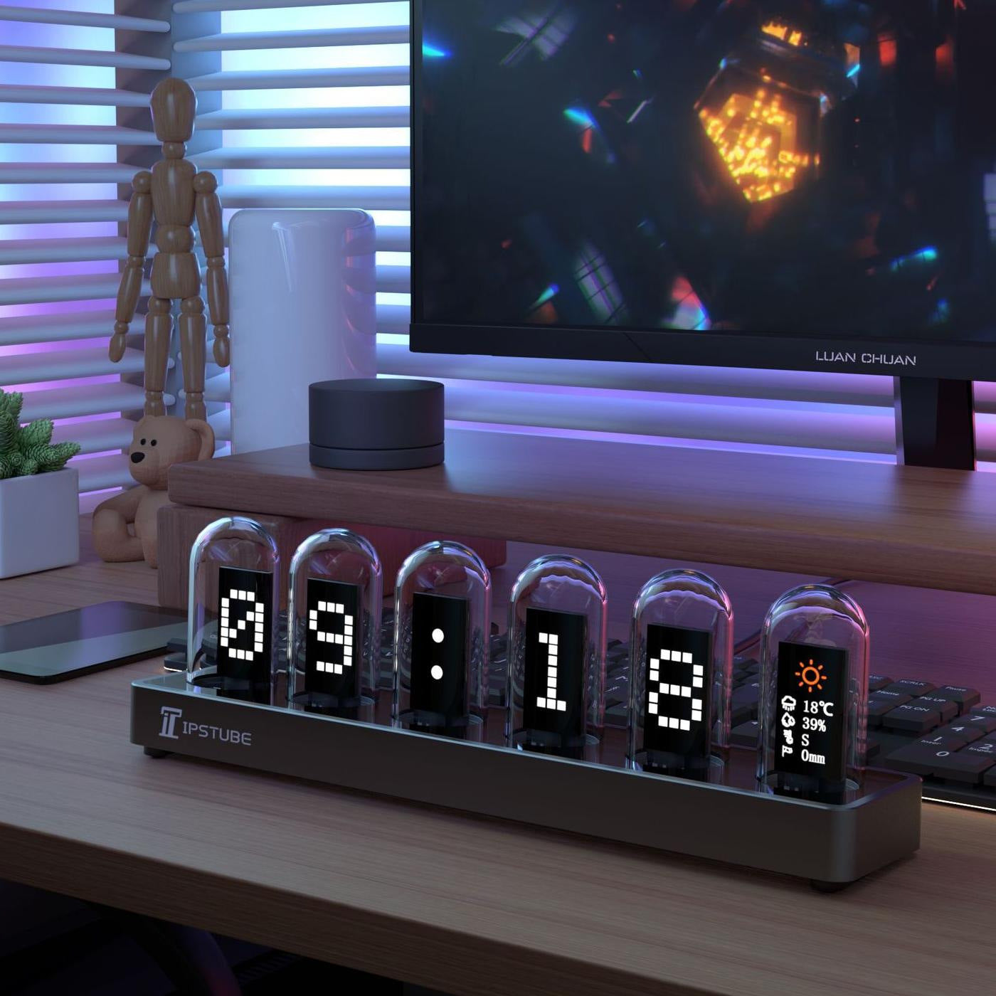 RGB aluminum alloy glow tube clock IPS computer desktop clock ornament Fate Stone Gate Cyberpunk - Korvel