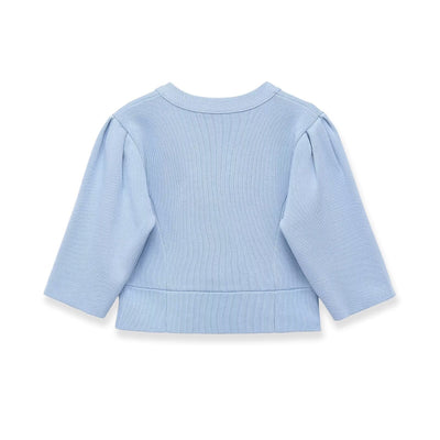 Cardigan à col rond en tricot bouffant chic