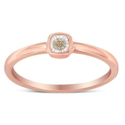 14K Rose Gold Plated Sterling Silver Diamond Square Cushion Ring - Size 6