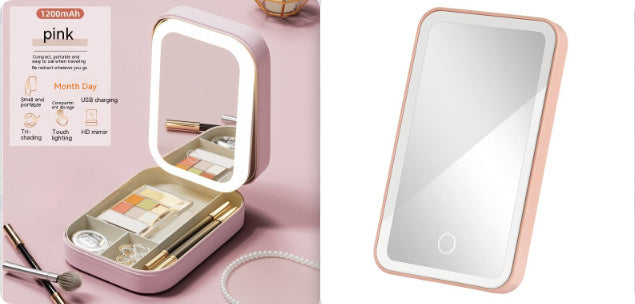 Portable Makeup Storage Box with LED Light Mirror