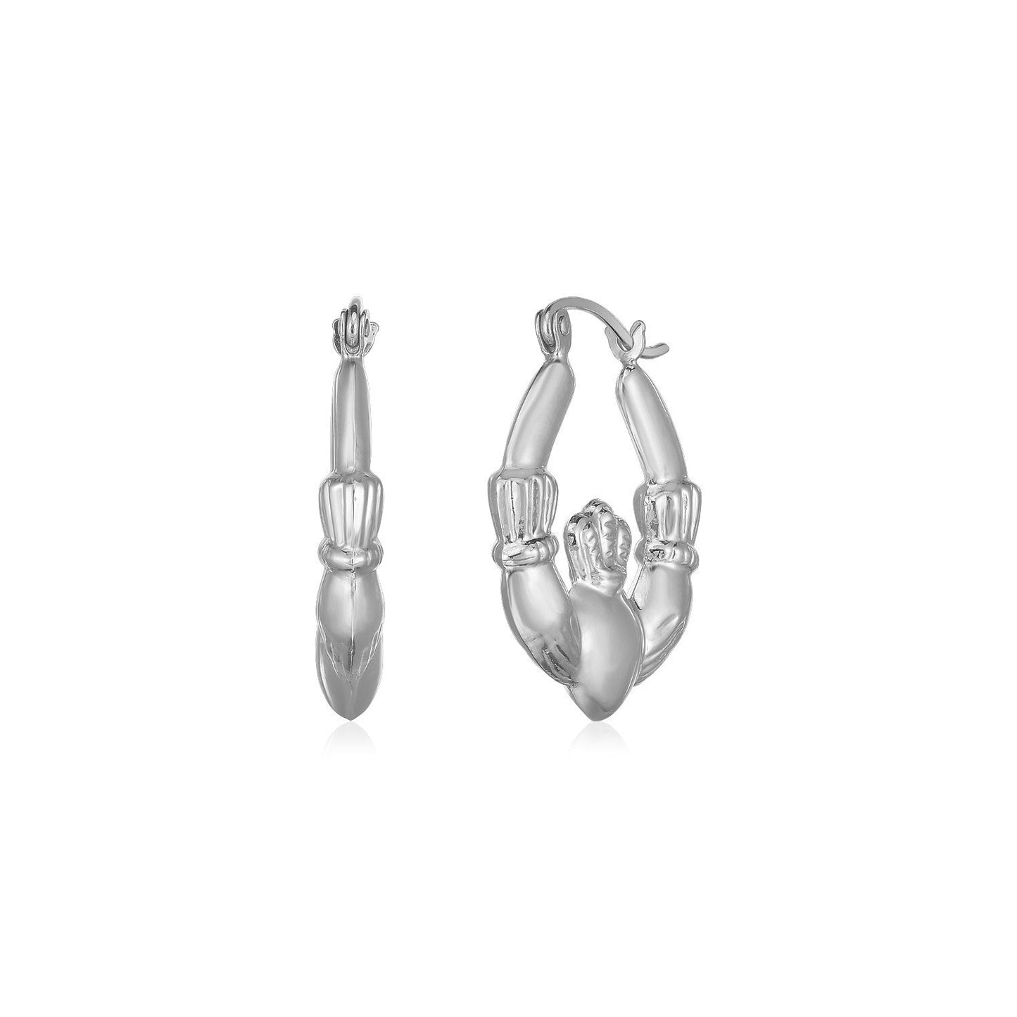 Boucles d'oreilles créoles en or blanc 14K avec symbole Claddagh