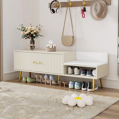 Modern Shoe Storage Bench with Hidden Storage and Upholstered Cushions for Bedside, Living Room and Entryway ((Antique White) - Korvel