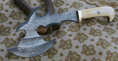 Handcrafted Damascus Steel Full Tang Axe with Bone Handle - Korvel