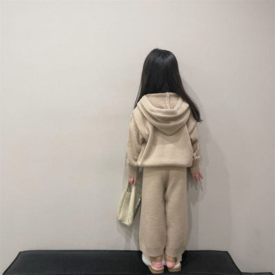 Small And Medium-Sized Children's Korean Children's Sweater Suit Winter Boys And Girls' Thick Hooded Knitting Two-Piece Set - Korvel