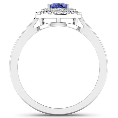 Bague de fiançailles en or blanc 14K avec tanzanite et diamant de 0,91 carat