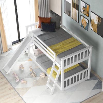 Twin Over Twin Bunk Bed with Convertible Slide and Ladder - White
