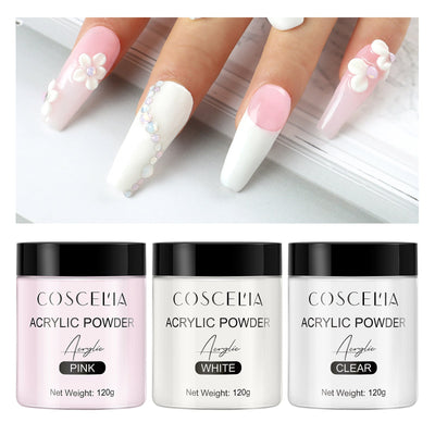 COSCELIA New 120g White Powder Transparent Crystal Powder 150ML Crystal Liquid Nail Shop Nail Tool Set - Korvel