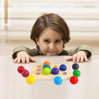 Montessori Rainbow Sorting Ball 12 Color Matching Board Color Recognition Wooden Toy - Korvel