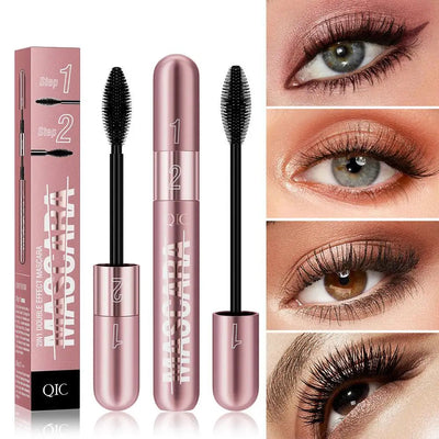 Double Head Black Mascara Waterproof Lengthens Extension Eyelashes Non-smudge Lengthening Volume 5D Silk Fiber Mascara Cosmetics - Korvel