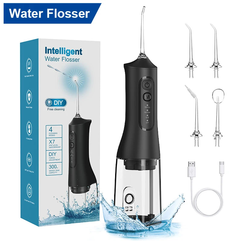 USB charging portable water flosser with four modes, 300ML water tank waterproof oral cleaner - Korvel