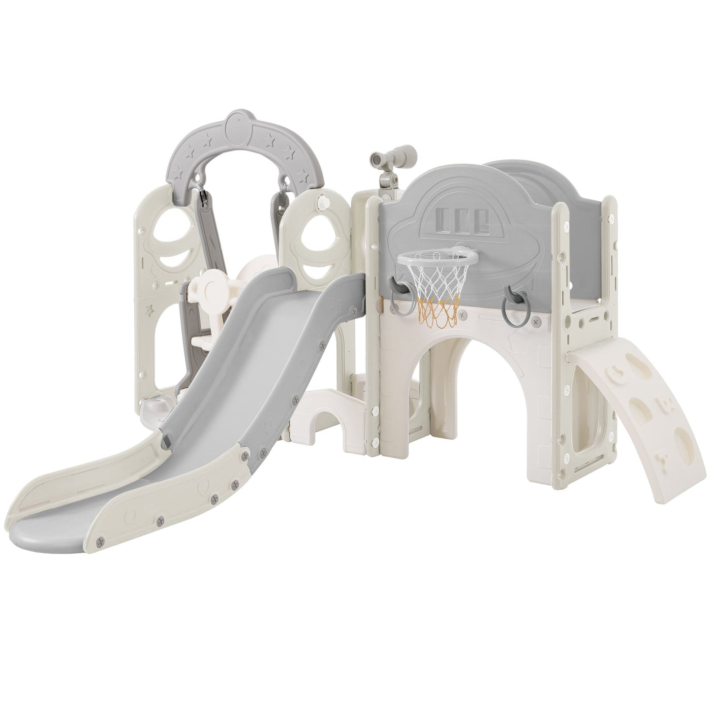 Toddler Slide and Swing Set 7 in 1, Kids Playground Climber Slide Playset with Basketball Hoop Freestanding Combination - Korvel