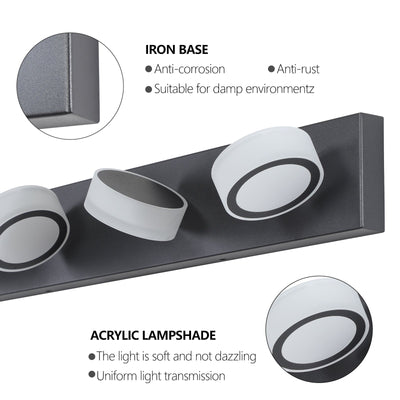 LED Modern Black 6-Light Vanity Lights Fixtures Over Mirror Bath Wall Lighting - Korvel