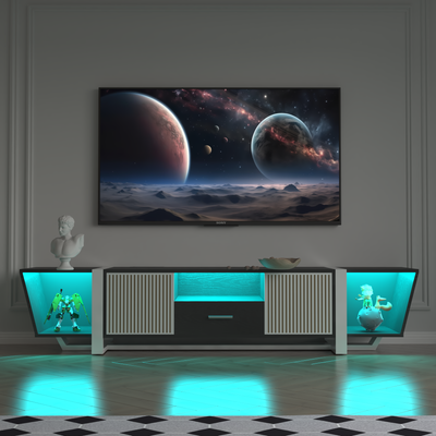 Modern Black TV Console with Storage and LED Lighting