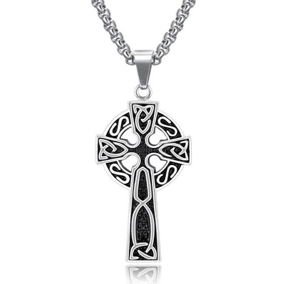 Spiral Cross Pearl Chain Necklace in Titanium Steel