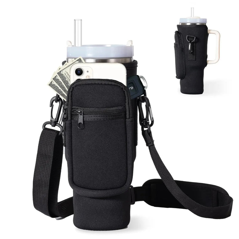 Water Bottle Carrier Bag with Phone Pocket for Stanley 40oz Tumbler with Handle Neoprene Water Bottle Holder Pouch - Korvel