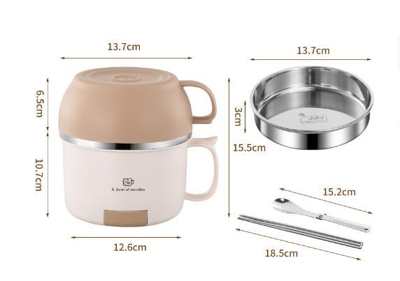 Anti-scalding 304 stainless steel lunch box instant noodle bowl with lid and handle lunch box - Korvel