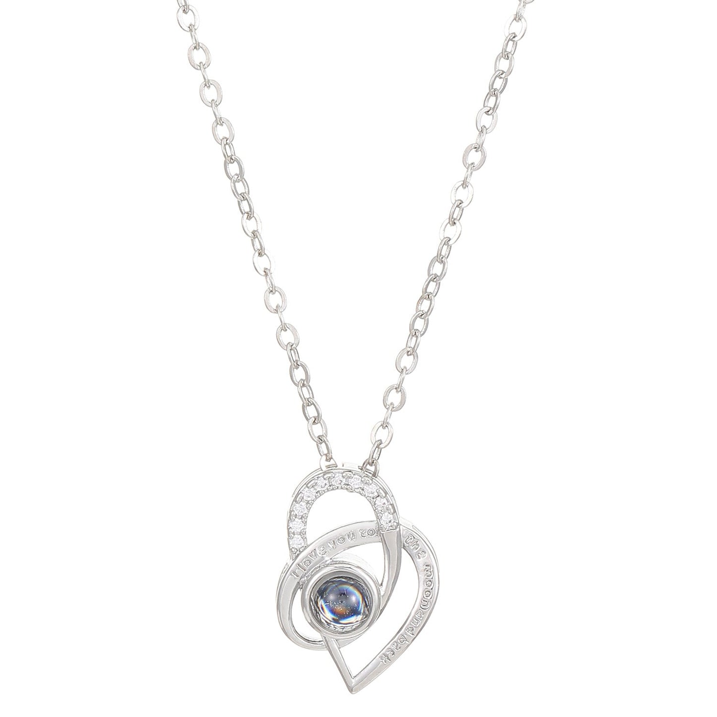Diamond studded heart-shaped projection necklace in 100 languages. I love you, heart-shaped pendant, couple necklace - Korvel