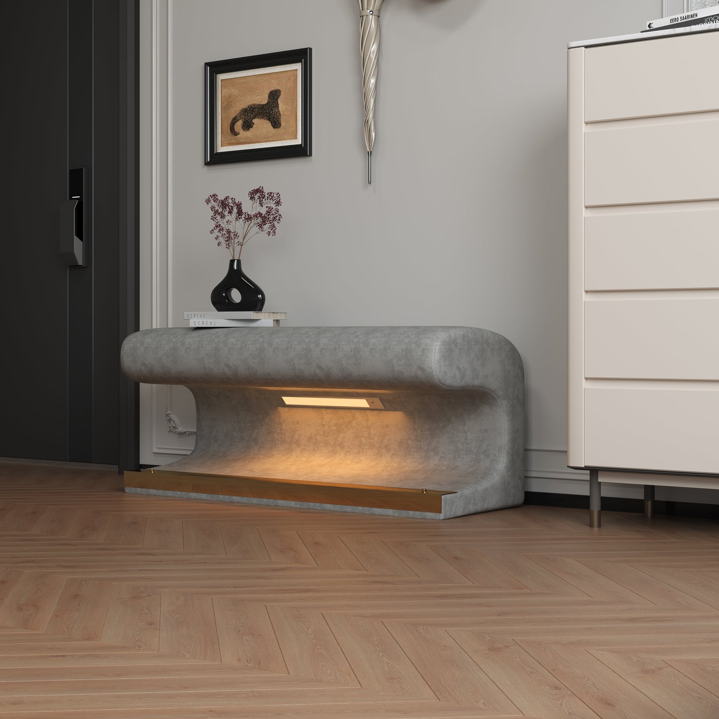 Entryway Bench Leather Upholstered Ottoman with LED sensor light for living room ,bedroom,end of bed - Korvel