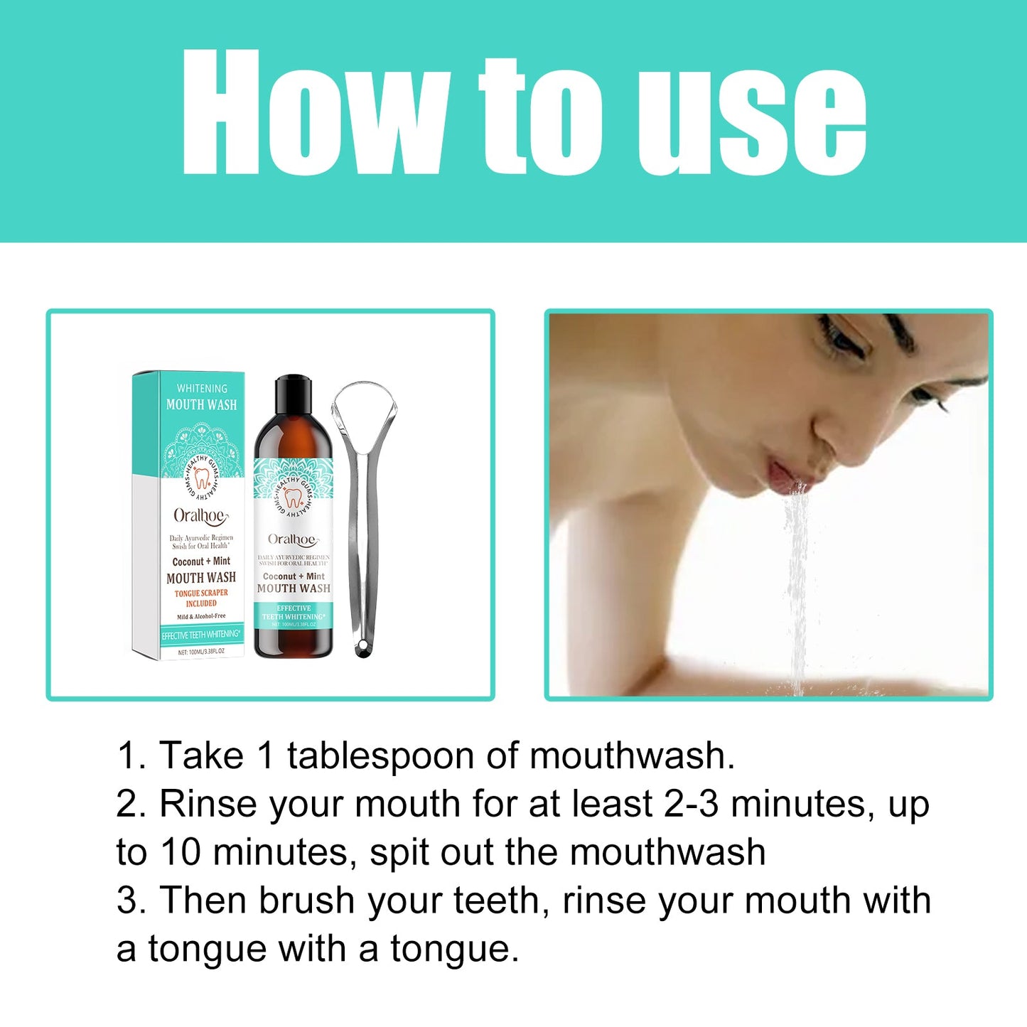 Coconut Mint Mouth Wash, Whitening Teeth Yellow Teeth Stains Tongue Coating Clean Fresh Breath Oral Care - Korvel