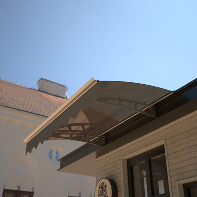 DA4734W Series Door Window Awning Made of 0.137 Inch Thick Crystal Polycarbonate Sheet in size of 47" Wide x 34" Brown Roof - Korvel