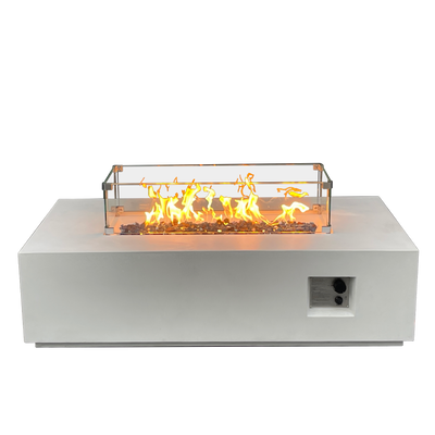 52 Inch Outdoor Concrete Propane gas rectangle Fire Pit table in Antique white color - Korvel