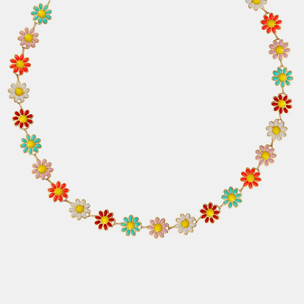 Collier en fleur avec goutte d'huile en acier titane