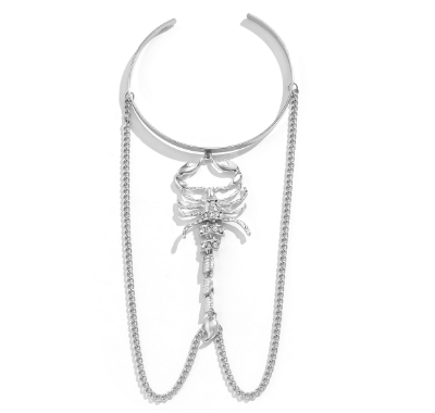 Vintage Punk Scorpion Tassel Chain Ring Bracelet Sets for Women Men Gothic Crystal Ring Connected Finger Charm Bracelets Jewelr - Korvel