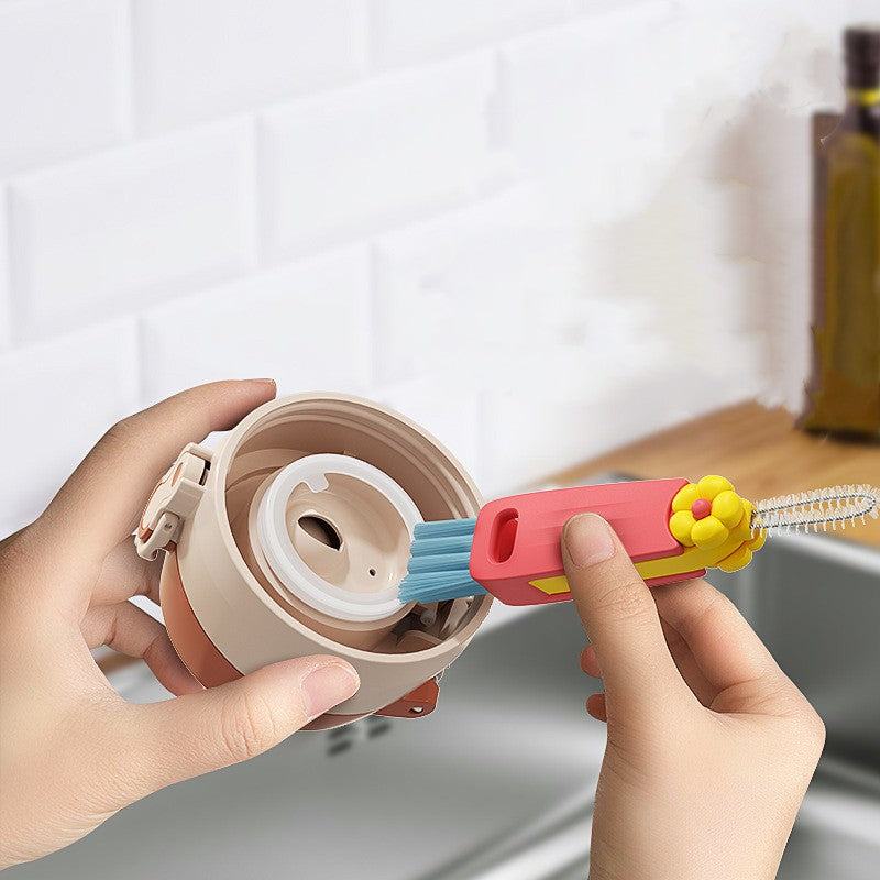 Petal three in one cup lid brush multifunctional gap cleaning brush milk bottle mouth groove cup brush - Korvel