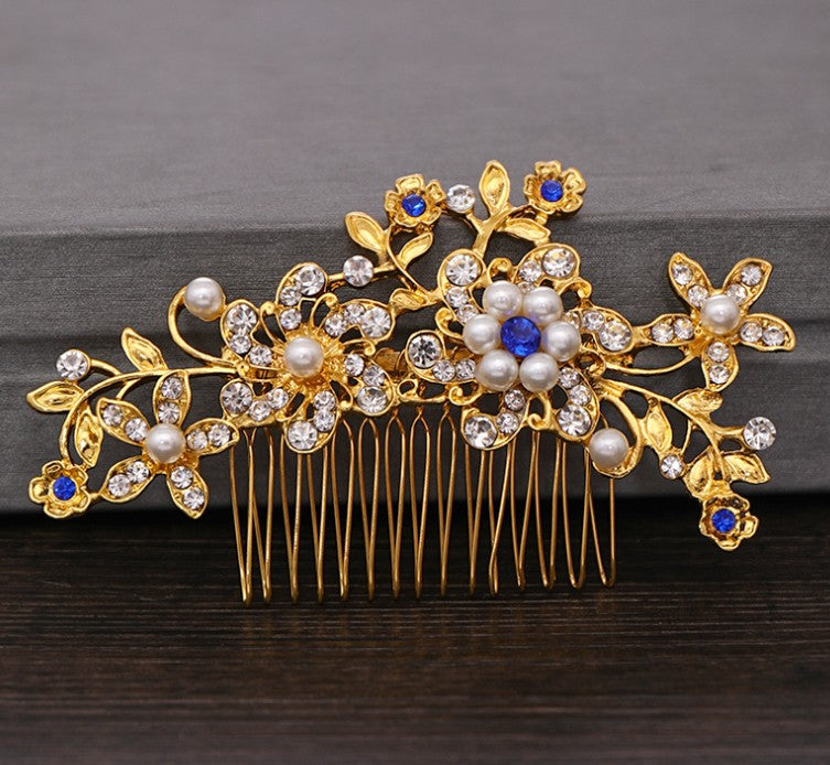Hair comb, bridal rhinestone and pearl headdress, wedding dress accessories - Korvel