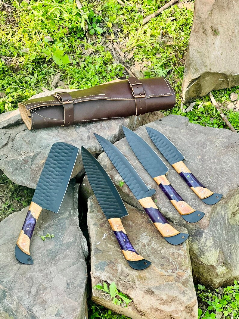 Premium 13" Chef Knife Block Set – Handcrafted Stainless Steel with Olivewood & Epoxy Handle - Korvel