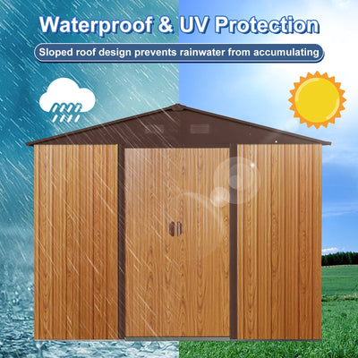 8ft x 6ft Outdoor Metal Storage Shed with Floor Base Coffee(W540S00014) - Korvel
