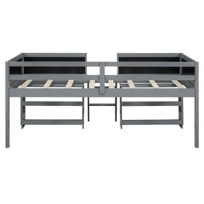 Twin Size Low Loft Bed with Two Movable Shelves and Ladder,with Decorative Guardrail Chalkboard,Gray - Korvel
