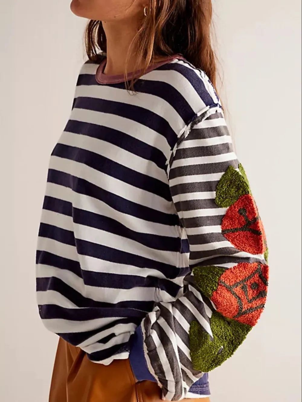 Sudadera de Cuello Redondo a Rayas con Manga Larga