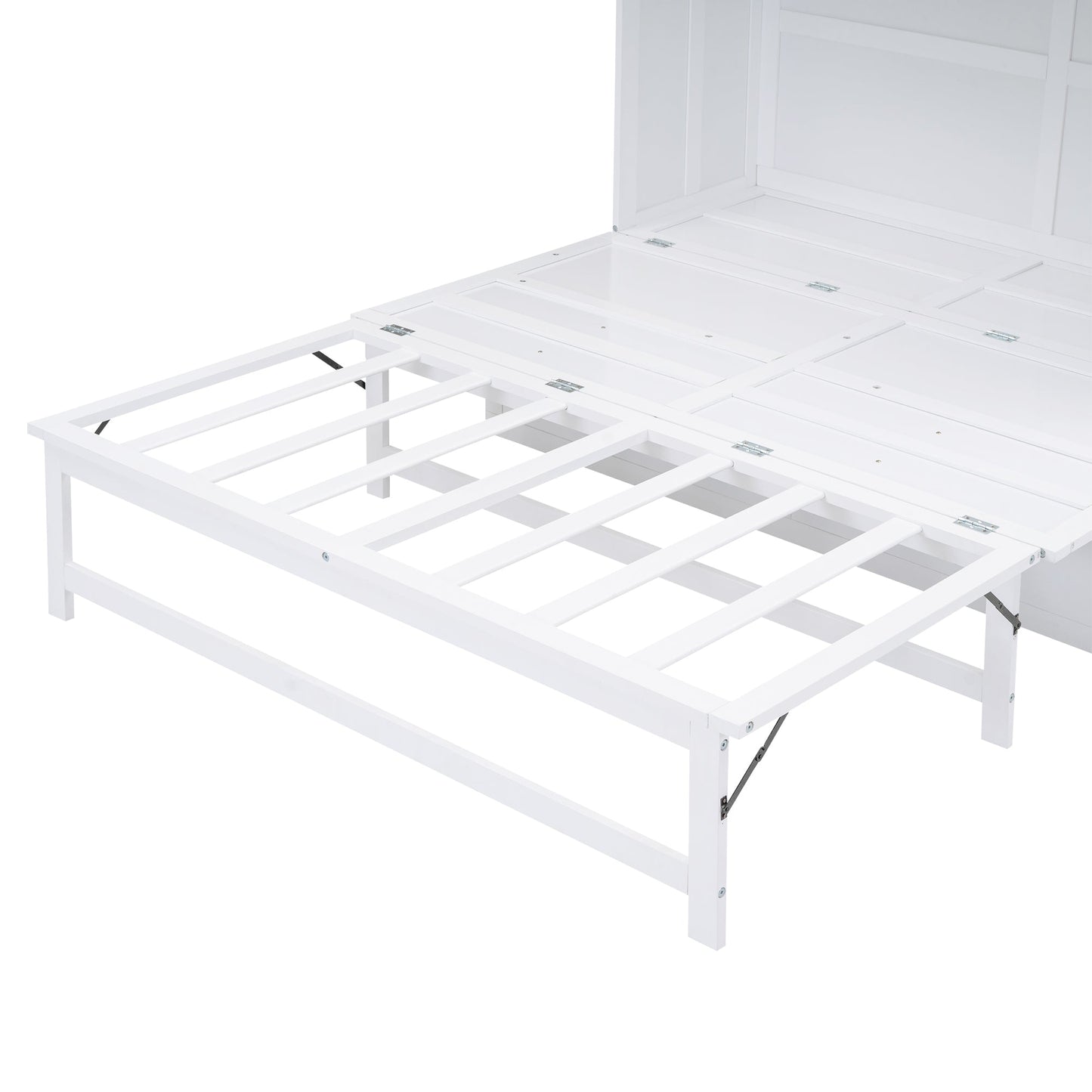 Queen Size Murphy Bed with Built-In Charging Station and a Shelf White - Korvel