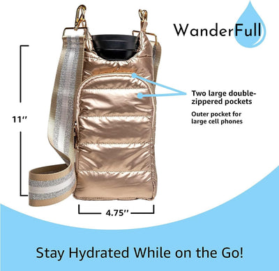 Winter outdoor down bottle cover portable fashion shoulder belt kettle bag hand-held oblique heat preservation cup sleeve - Korvel