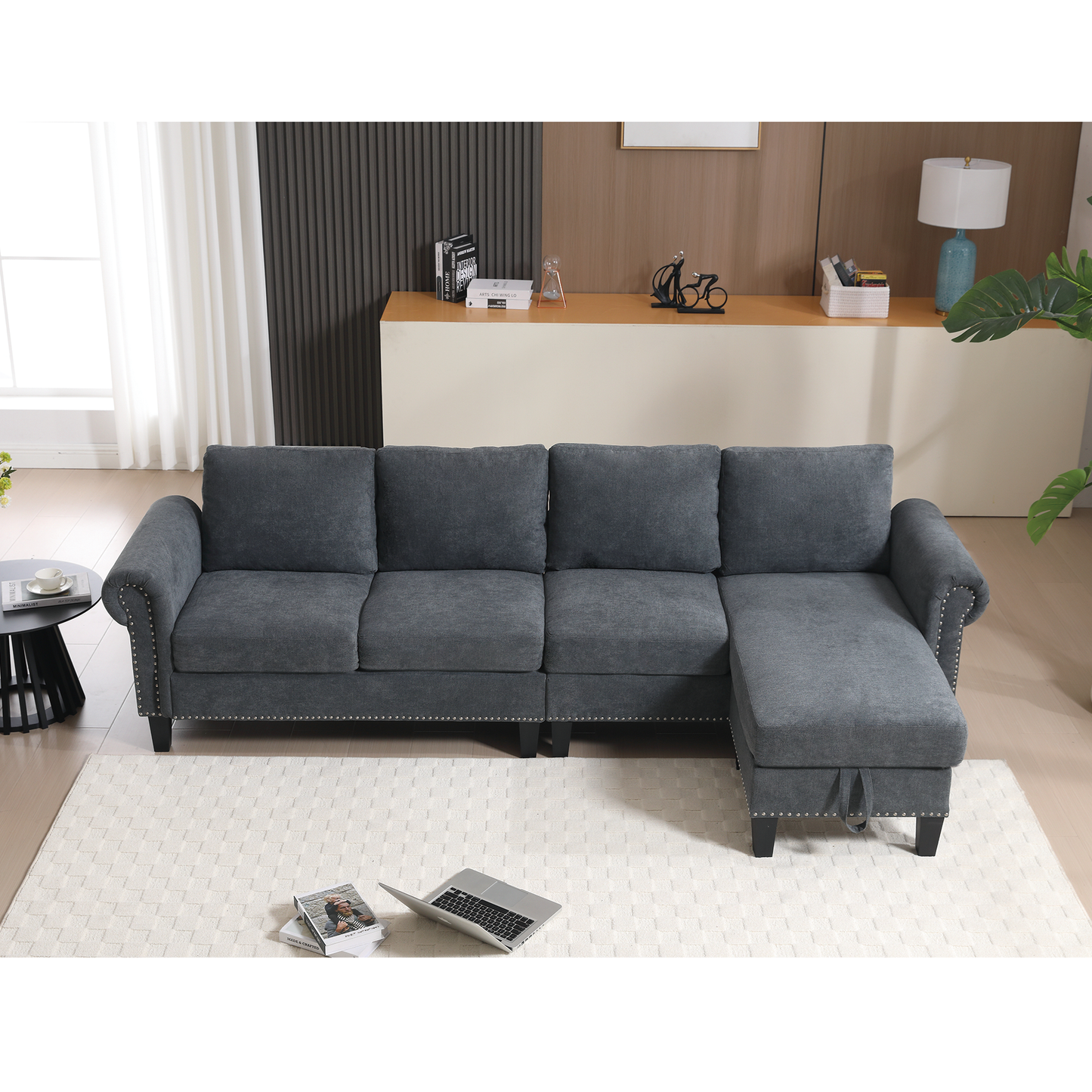 Convertible Sectional Sofa with Storage,L-shaped sofa Modern Linen Fabric Sectional Couches for Living Room,Gray - Korvel