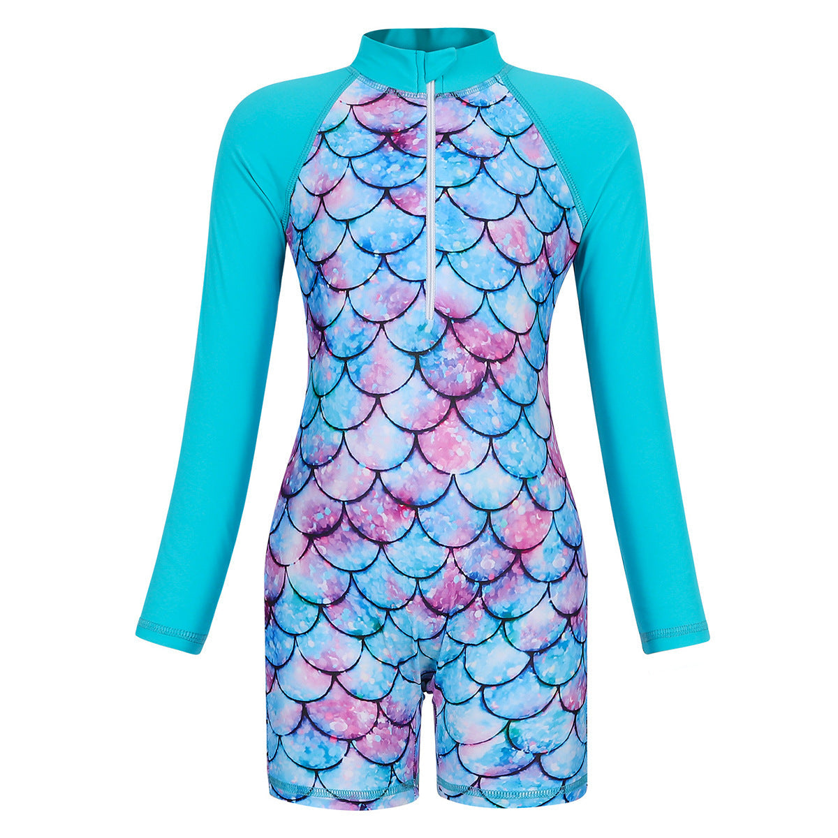 Girls' Long Sleeve One-Piece Mermaid Swimsuit