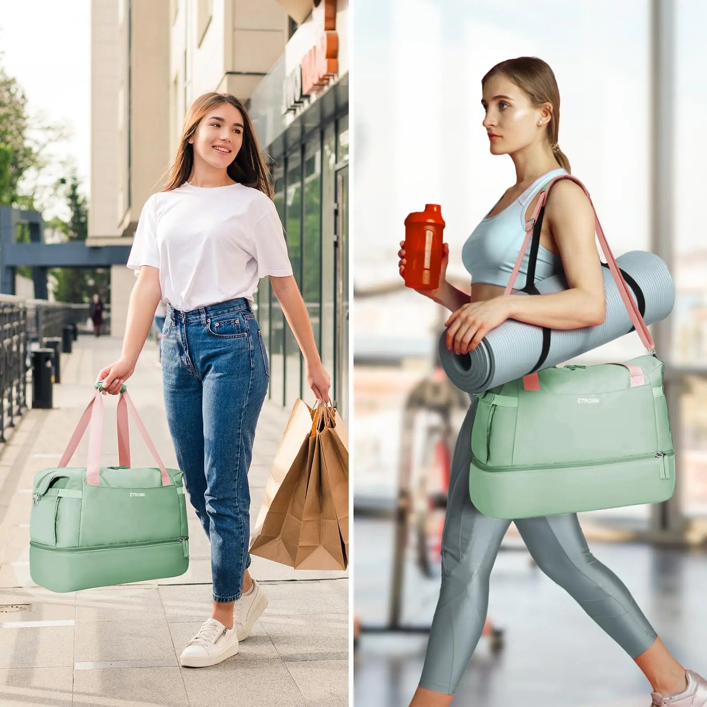 Bolsa de gimnasio ETRONIK para mujer con puerto USB y bolsillo húmedo