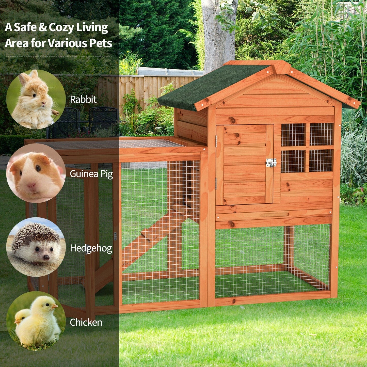 Premium 2-Story Wooden Rabbit Hutch with Running Area