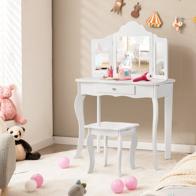 Conjunto de Espejo de Maquillaje Infantil con Mesa y Taburete