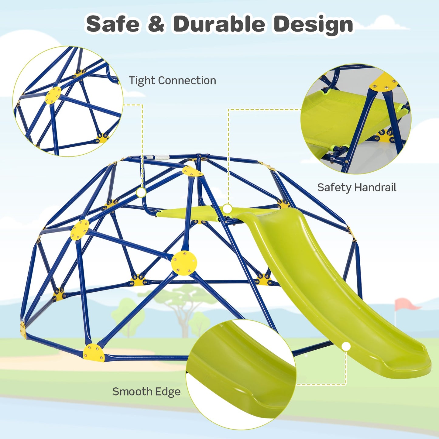 Kids Climbing Dome with Slide and Fabric Cushion - Blue
